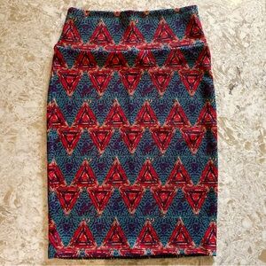 LuLaRoe Green and Blue Triangle Pattern Pencil Skirt